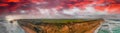 Panoramic sunset aerial view of amazing Twelve Apostles area along the Great Ocean Road Royalty Free Stock Photo