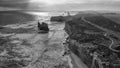 Panoramic sunset aerial view of amazing Twelve Apostles area along the Great Ocean Road Royalty Free Stock Photo