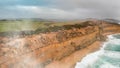 Panoramic sunset aerial view of amazing Twelve Apostles area along the Great Ocean Road Royalty Free Stock Photo