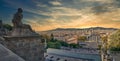 Panoramic of the sunset in Barcelona from Montjuich