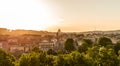 Panoramic sunset cityscape on Rome. Colorful landscape