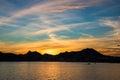 Panoramic sunset at Land`s End over the city of Cabo San Lucas, Mexico, 2020 Royalty Free Stock Photo