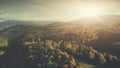 Panoramic mountain forest slope scenery aerial view