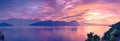 Panoramic Sunset over the mountains and lake Lucern. Switzerland. Weggis Royalty Free Stock Photo