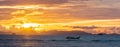 Panoramic sunset at sea view, sunset at tropical paradise Railay beach Krabi Thailand Royalty Free Stock Photo