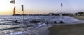 Panoramic at sunset while a strong wind blows on the island of Naxos, Greece