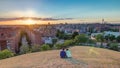 Panoramic sunset timelapse View of Madrid, Spain from the hills of Tio Pio Park, Vallecas-Neighborhood.