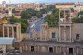 Panoramic sunset view of Ancient Roman theatre of Philippopolis in city of Plovdiv, Bulgaria Royalty Free Stock Photo