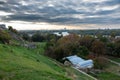 Panoramic sunset view of Belgrade Fortress, Kalemegdan Park, Sava and Danube Rivers in city. Royalty Free Stock Photo