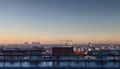 Panoramic sunset view of Brussels downtown Marolles from Place Poelaertplein plaza, Brussels, Belgium