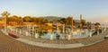 Panoramic sunset view of the fishing port of Kibbutz Ein Gev Royalty Free Stock Photo