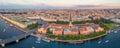 Panoramic sunset view of the historical center of St. Petersburg, the Hermitage Winter Palace, the Palace Square, the Admiralty, Royalty Free Stock Photo