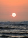 Panoramic sunset view of Huanchaco beach waves at pacific ocean sea sand Trujillo La Libertad Peru South America Royalty Free Stock Photo