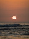 Panoramic sunset view of Huanchaco beach waves at pacific ocean sea sand Trujillo La Libertad Peru South America Royalty Free Stock Photo