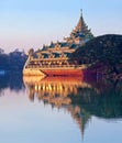 Karaweik barge on Kandawgyi Lake in Yangon, Myanmar Royalty Free Stock Photo