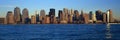 Panoramic sunset view of Lower Manhattan skyline, NY where World Trade Towers were located