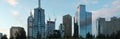 panoramic sunset view of Melbourne city central CBD skyscraper buildings by the Yarra river, Central Victoria, Australia Royalty Free Stock Photo