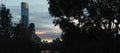 panoramic sunset view of Melbourne city central CBD skyscraper buildings by the Yarra river, Central Victoria, Australia Royalty Free Stock Photo