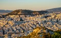 Panoramic sunset view of metropolitan Athens, Greece, with northern residential quarters seen from Lycabettus hill Royalty Free Stock Photo