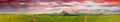 Panoramic sunset view of Mt Rempart and surrounding meadows, Mauritius