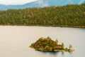 Panoramic sunset view over Emerald Bay and Fannette Island in Lake Tahoe Royalty Free Stock Photo