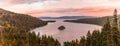 Panoramic sunset view over Fannette Island at Emerald Bay in Lake Tahoe Royalty Free Stock Photo