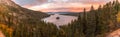 Panoramic sunset view over Fannette Island at Emerald Bay in Lake Tahoe Royalty Free Stock Photo