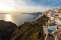 Panoramic sunset view of town of Imerovigli, Santorini island, Thira, Greece Royalty Free Stock Photo