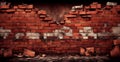 Panoramic texture, old ruined red brick wall - AI generated image Royalty Free Stock Photo