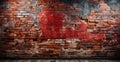 Panoramic texture, old ruined red brick wall - AI generated image Royalty Free Stock Photo