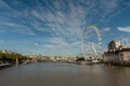 Panoramic Thames river vista in London in late October