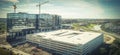 Panoramic top view building under construction with working crane North of Dallas, Texas Royalty Free Stock Photo