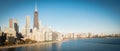 Panoramic top view Chicago skyscrapers from Michigan lake with morning autumn light Royalty Free Stock Photo