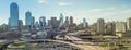 Panoramic top view Dallas expressway viaduct and modern downtown skylines Royalty Free Stock Photo