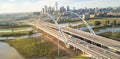 Panoramic top view Dallas landmark Margaret McDermott bridge and overflow Trinity River