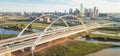 Panoramic top view Dallas landmark Margaret McDermott bridge and overflow Trinity River