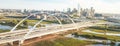 Panoramic top view Dallas landmark Margaret McDermott bridge and overflow Trinity River