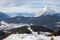 The panoramic top view of european mountain ski region