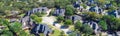 Panoramic top view expensive two story mansion houses with swimming pools near a cul-de-sac in Grapevine, Texas, USA Royalty Free Stock Photo