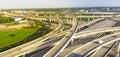Panoramic top view five-level stack expressway viaduct in Houston, Texas, USA