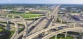 Panoramic top view five-level stack expressway viaduct in Houston, Texas, USA