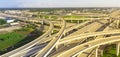 Panoramic top view five-level stack expressway viaduct in Houston, Texas, USA