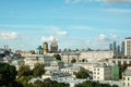 Panoramic top view of the historic center of Moscow city Russia against the background of the summer blue sky with white clouds