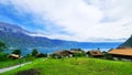 panoramic top view of Iseltwald village with lake Brienz taken in Switzerland Royalty Free Stock Photo