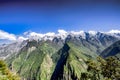 Panoramic top view of the Jade Dragon Snow Mountain on the hiking trails of the Tiger Leaping Gorge, Lijiang Yunnan, China