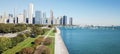 Panoramic top view modern Chicago skylines and Lake Michigan