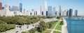 Panoramic top view modern Chicago skylines and Lake Michigan Royalty Free Stock Photo