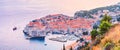 Panoramic top view of the Old Town of Dubrovnik, banner, panorama in beautiful evening light at sunset Royalty Free Stock Photo