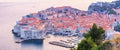 Panoramic top view of the Old Town of Dubrovnik, banner, panorama in beautiful evening light at sunset Royalty Free Stock Photo