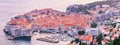 Panoramic top view of the Old Town of Dubrovnik, banner, panorama in beautiful evening light at sunset Royalty Free Stock Photo